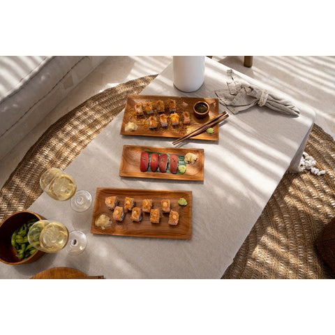 Piatto per Sushi in Radice di Teak Artigianale (Piccolo, 26x12 cm)