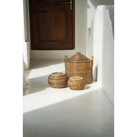 Cestino Contenitore con Maniglie e Coperchio Coloniale – Marrone Naturale (40x40xH 39 cm)