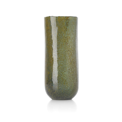 Vaso alto cilindrico in vetro soffiato verde oliva fatto a mano The Forest 14x33 cm