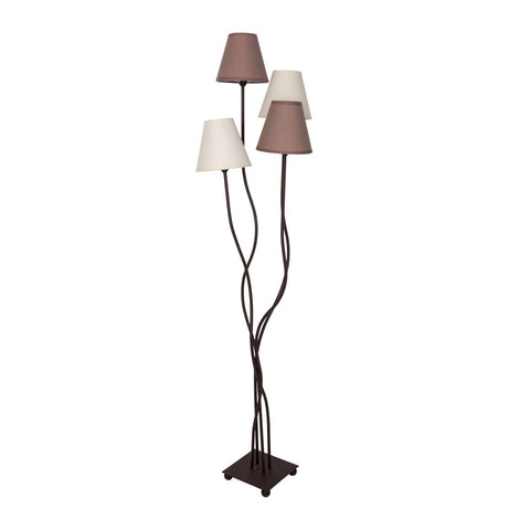Lampada da Terra Multi-Paralume "Boho" – 4 Paralumi in Cotone Beige e Marrone (H: 138 cm)
