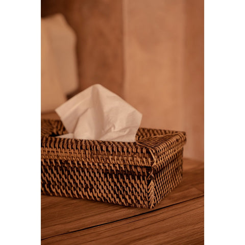 Porta Fazzoletti in Rattan Intrecciato – Marrone Naturale (27x14 cm)