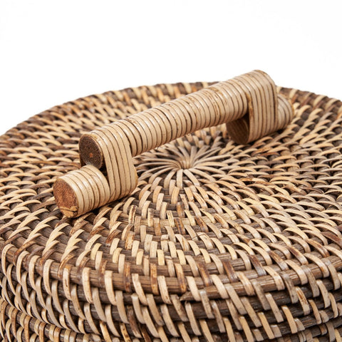 Cesto Contenitore Alto in Rattan con Coperchio – Marrone Naturale (H 37 cm)
