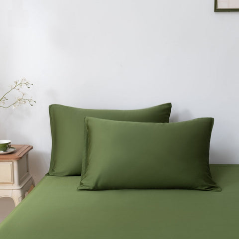 Set of 2 Premium 400-Thread-Count Bamboo Pillowcases – Deep Moss / Deep Moss Green