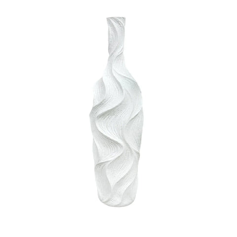 Vaso scultoreo da terra in poliresina bianco opaco matt altezza 89 cm in stile Japandi.