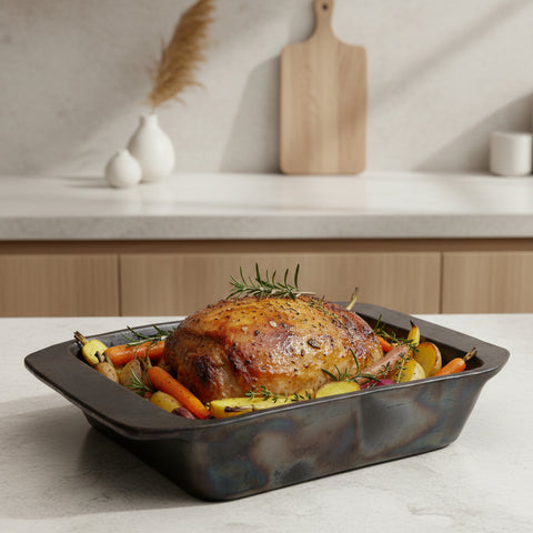 Black Terracotta Oven Dish Burnt Finish