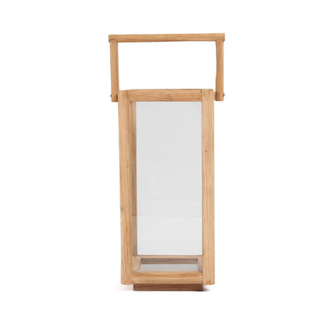 Grande lanterna scultorea rettangolare da terra in teak riciclato Nusa Penida L 28x60 cm
