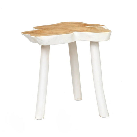 Tavolino Organico a 3 Gambe in Legno Bianco Naturale