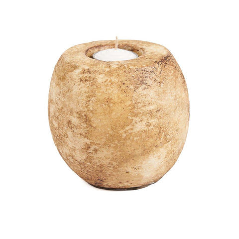 Terracotta Cavestone Candle Holder – Cream