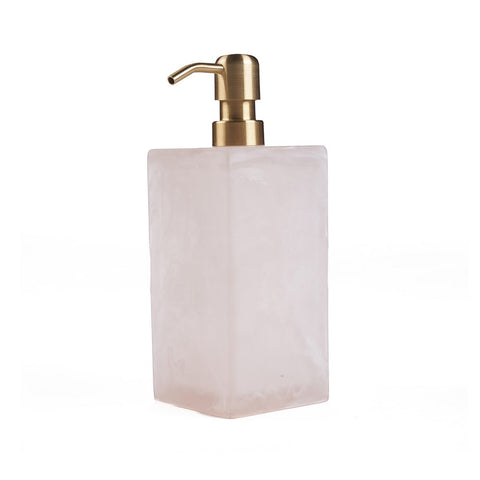 Dispenser di Sapone in Resina Marmorizzata – Rosa e Bianco (8x8x21 cm)