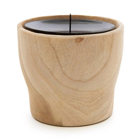 portacandela artigianale in legno di teak chiaro