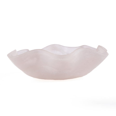 Portafrutta scultoreo in resina organica marmorizzata rosa e bianco avorio Ø 30 cm 
