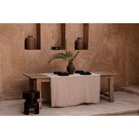 Tovaglia Rettangolare in Lino Pesante Tuscany (150x300 cm) - Nero e Naturale