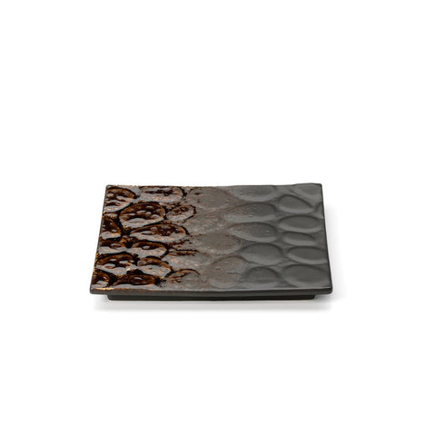 Piatto quadrato in ceramica smaltata marrone con sfumature cenere Merapi 20,5x20,5 cm
