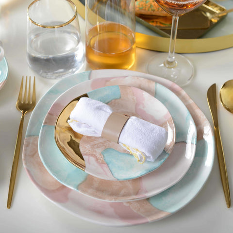 Set di 4 Portatovaglioli Anolari in Ecopelle – Beige Warm