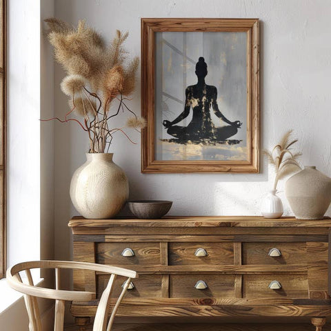 tela japandi splendore interiore oro nero meditazione