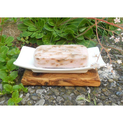 Portasapone in Porcellana Bianca su Base in Legno d'Ulivo (14x7xH 4 cm)