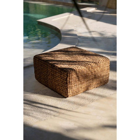 Pouf Quadrato Intrecciato in Giacinto d'Acqua Naturale M