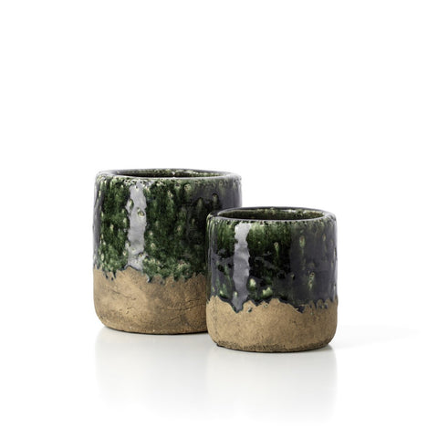 Fioriera e Vaso in Gres Muschio – Verde Cemento e Bianco (Piccola, 12,5 cm)