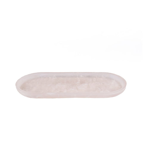 Oval serving platter made of pink and ivory-white marbled resin, 44 cm