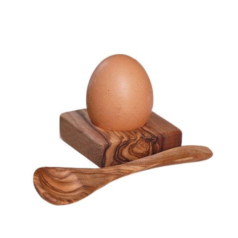 "Troué" Olive Wood Egg Cup with Matching Spoon