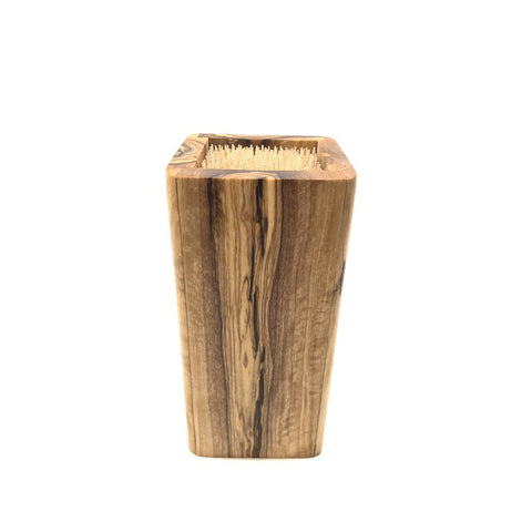 Ceppo per Coltelli DESIGN in Legno d'Ulivo con Inserti Salva-Lama (8x8xH 16 cm)