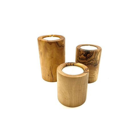 Portacandeline in Legno d'Ulivo – Set da 3 Pezzi (H 4, 6 e 8 cm)