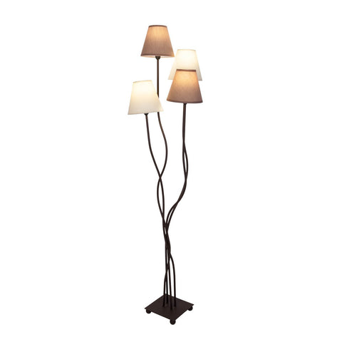 Lampada da Terra Multi-Paralume "Boho" – 4 Paralumi in Cotone Beige e Marrone (H: 138 cm)