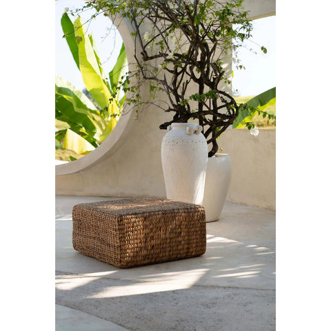 Pouf Quadrato Intrecciato in Giacinto d'Acqua Naturale M