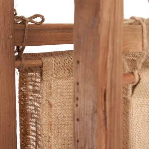 Zenbu Folding Room Divider Made from Reclaimed Teak and Jute – Natural