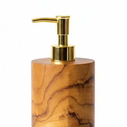 Dispenser per Sapone in Legno di Teak con Erogatore Dorato – Naturale (H 20 cm)