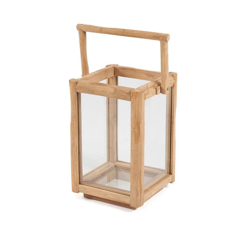 Lanterna rettangolare con maniglia superiore in teak riciclato Nusa Penida S 28x43 cm