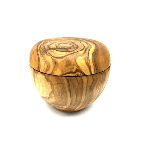 Salt shaker with lid and scoop – made of olive wood