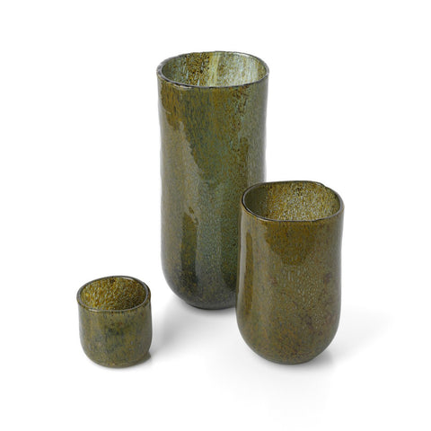 Vaso Scultoreo in Vetro Soffiato The Forest – Verde Oliva (Alto, 33 cm)