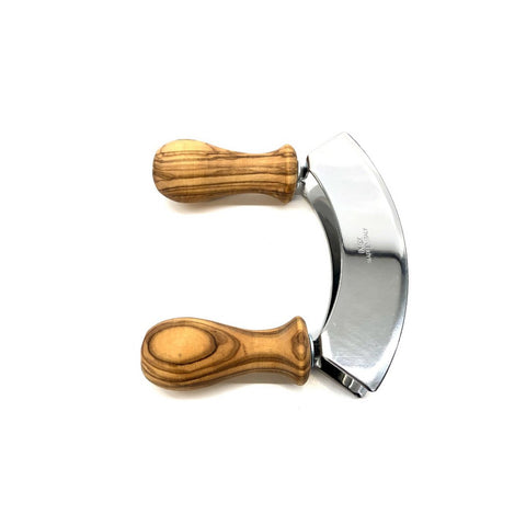 Mezzaluna da Cucina a Doppia Lama in Legno di Olivo