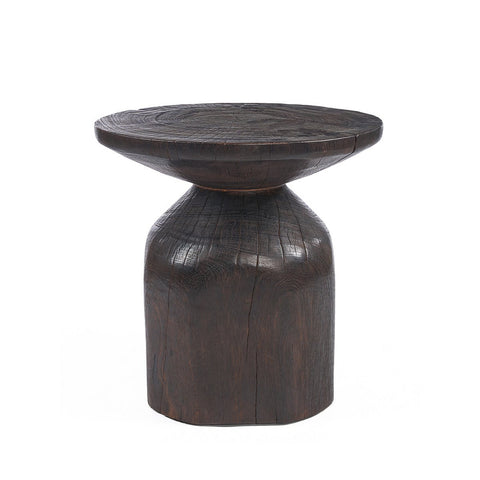 Tavolino Scultoreo in Legno Massello Drumline – Noce Scuro (Ø 50 cm)