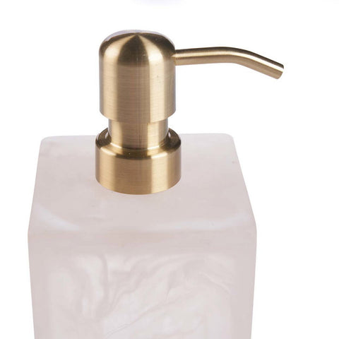 Dispenser di Sapone in Resina Marmorizzata – Rosa e Bianco (8x8x21 cm)