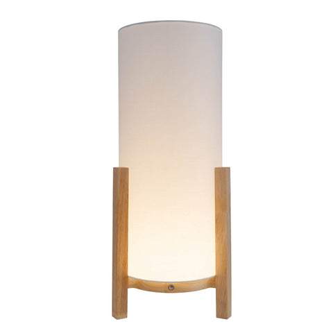 Lampada da tavolo a LED ricaricabile in legno naturale e tessuto chiaro Madita alta 48 cm