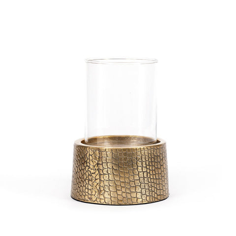 The Croco Sculptural Brass Candle Holder with Glass (Large, H 24 cm)