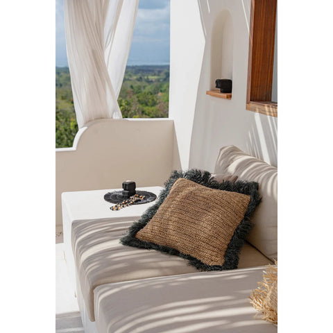 Fodera per cuscino in rafia quadrata - Nero naturale - 60x60 cm