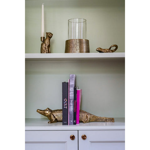 The Croco Sculptural Brass Candle Holder with Glass (Large, H 24 cm)