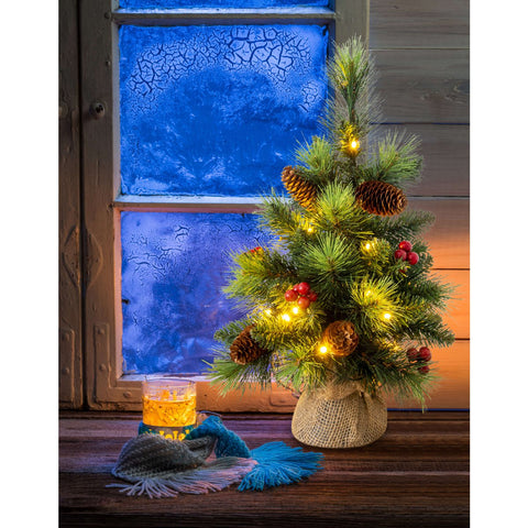 Albero di Natale a LED con Bacche e Pigne (H: 45 cm)