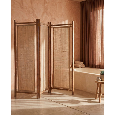 Zenbu Folding Room Divider Made from Reclaimed Teak and Jute – Natural
