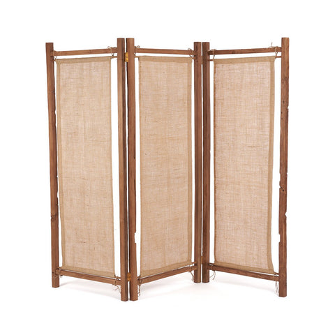 Zenbu Folding Room Divider Made from Reclaimed Teak and Jute – Natural