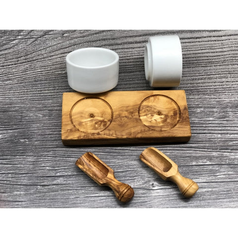 FANO2 Olive Wood Salt Bowl Set with 2 Bowls and Spoons