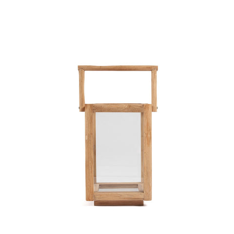 Lanterna Scultorea con Maniglia in Teak Riciclato Nusa Penida – Naturale (S, H 43 cm)