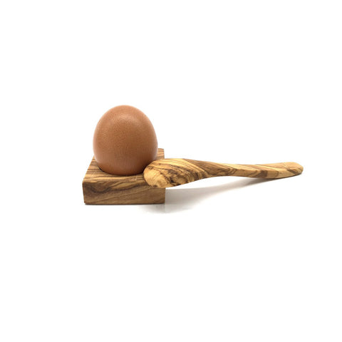 "Troué" Olive Wood Egg Cup with Matching Spoon