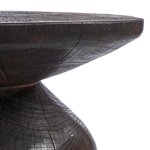 Tavolino Scultoreo in Legno Massello Drumline – Noce Scuro (Ø 50 cm)