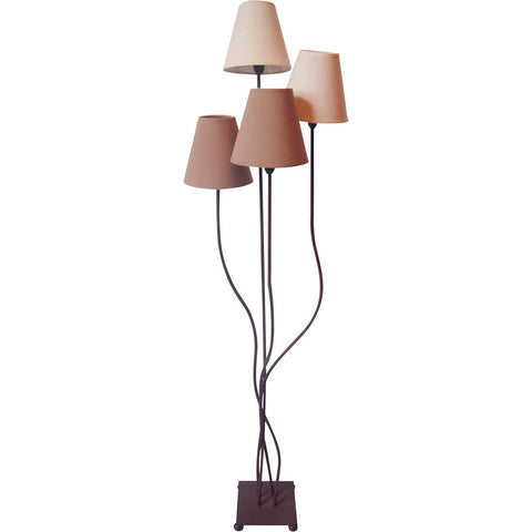 Lampada da Terra Multi-Paralume "Boho" – 4 Paralumi in Cotone Beige e Marrone (H: 138 cm)