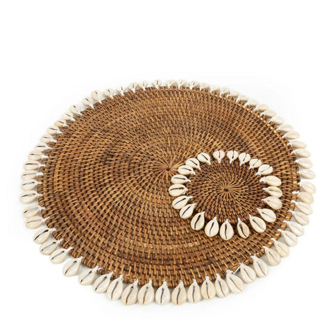 Tovaglietta Americana in Rattan e Conchiglie – Marrone Naturale (Ø 40 cm)