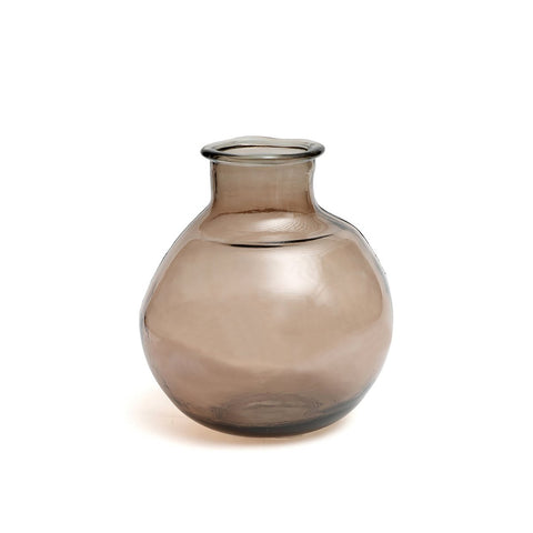 vaso sferico a bolla in vetro riciclato, vaso beige traslucido da tavola, centrotavola scultoreo in vetro sferico 25 cm,
